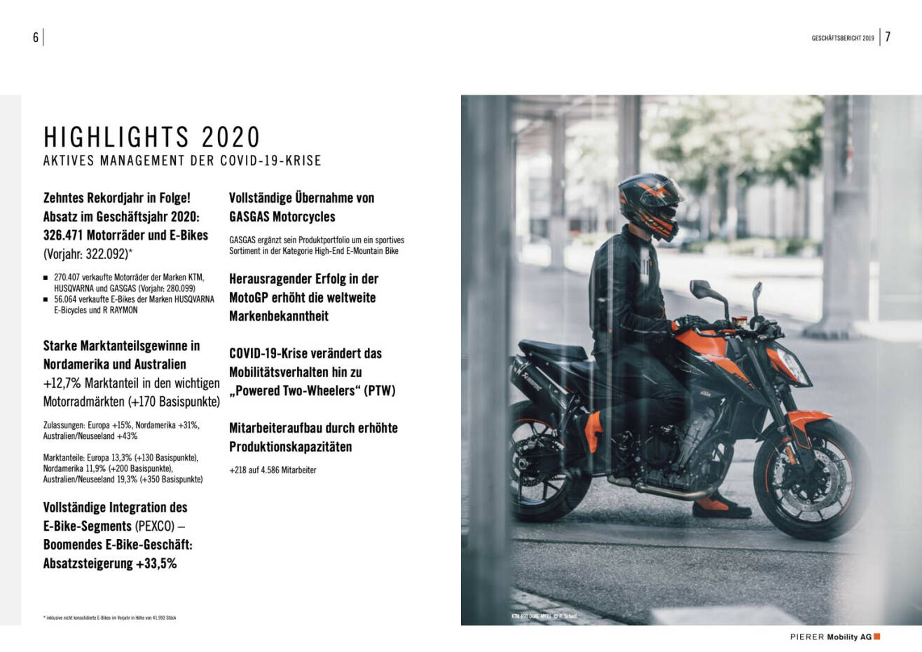 Doppelseite Pierer Mobility Geschäftsbericht 2020