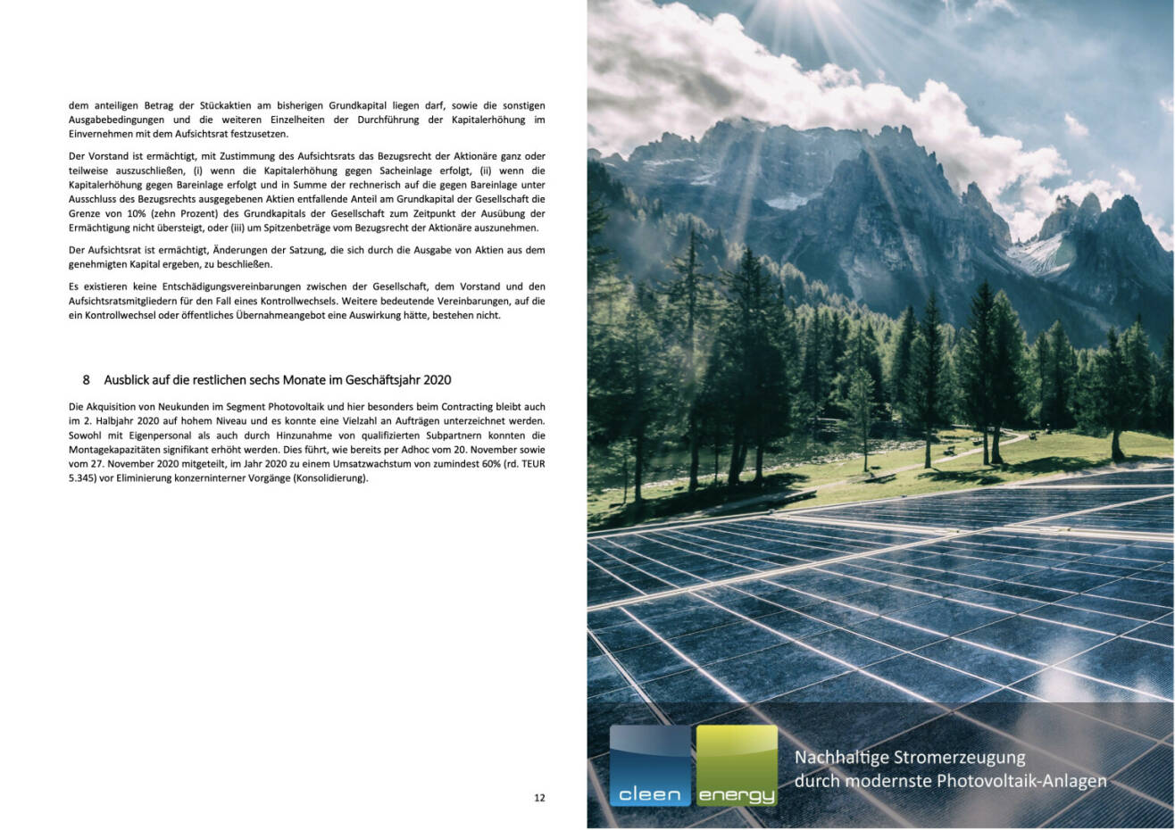 Doppelseite Cleen Energy HJ-Finanzbericht 2020
