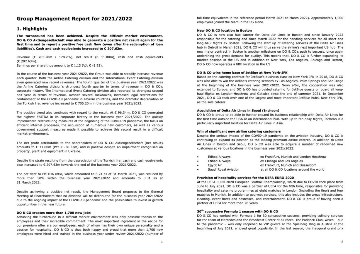 Doppelseite DO&CO Geschäftsbericht 2021/22